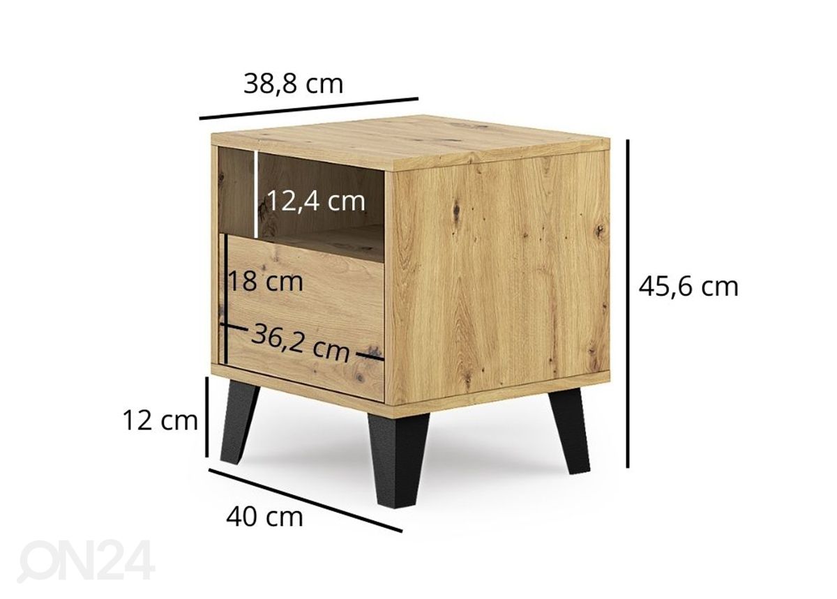Yöpöytä Borg 40 cm kuvasuurennos mitat