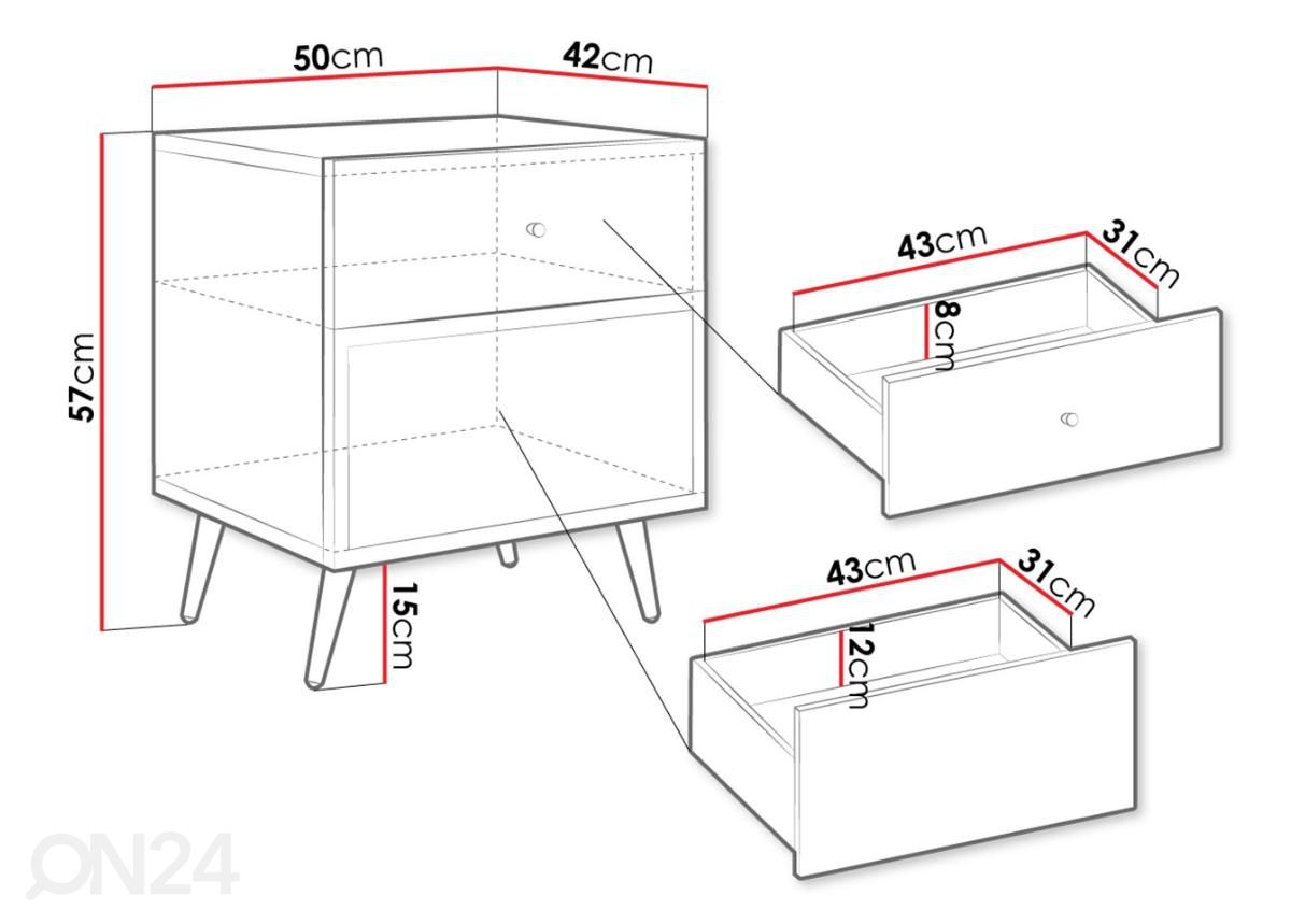 Yöpöytä Temerra 50 cm kuvasuurennos mitat