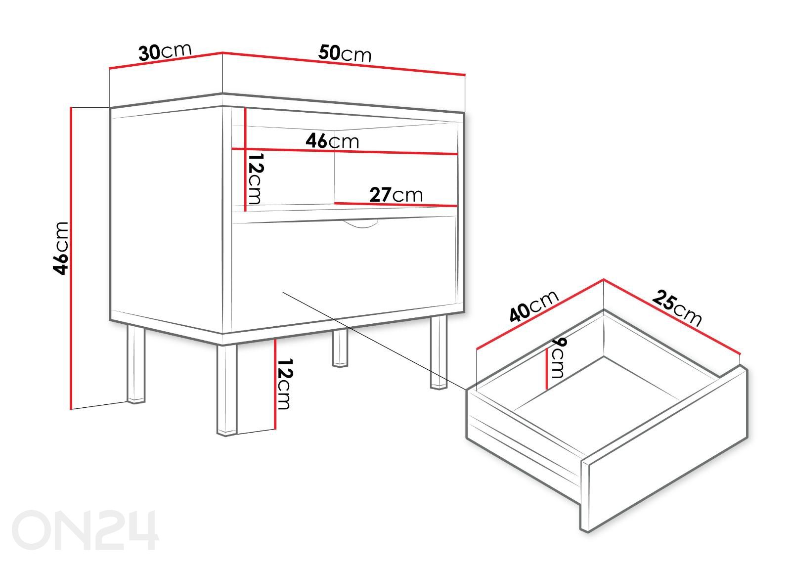 Yöpöytä Wera kuvasuurennos mitat