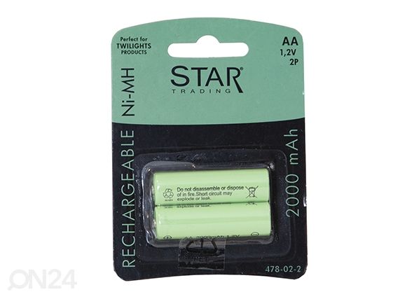 Aurinkoenergialla ladattava Ni-MH-akku AA 1,2 V (2 kpl)