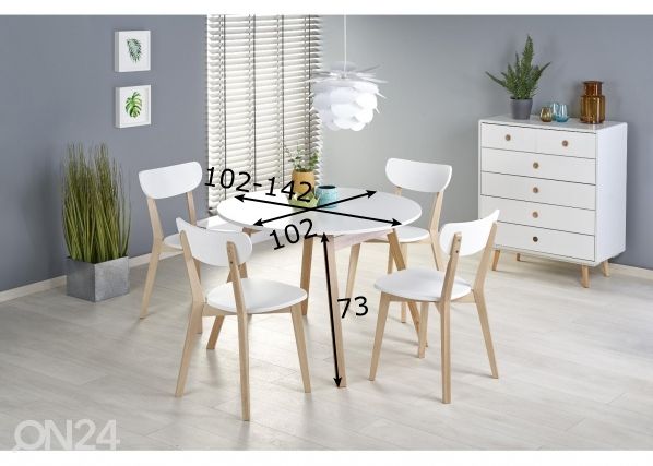 Jatkettava ruokapöytä 102/142x102 cm mitat