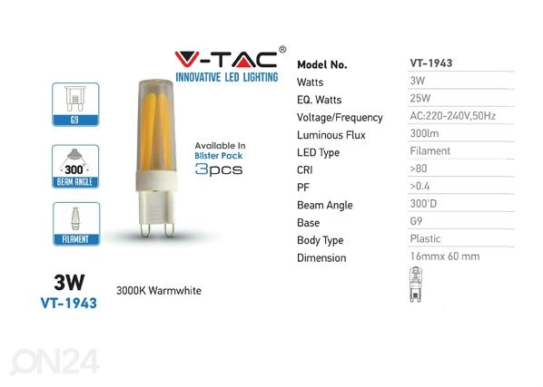 LED lamppu G9 3 W 3 kpl
