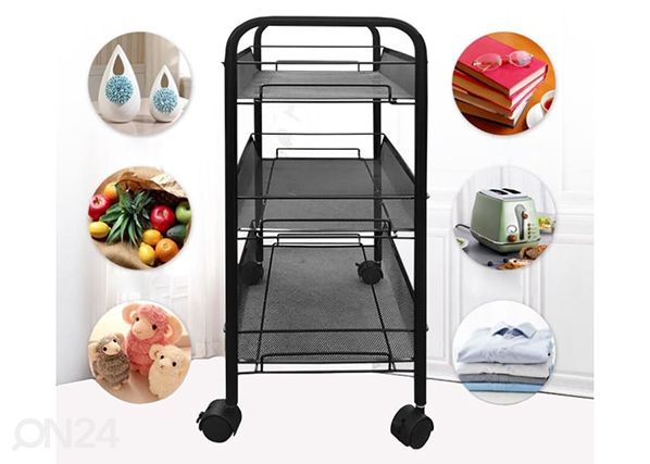 Metallihyllykkö pyörillä, musta