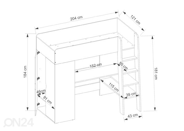Monitoimisänky + patja 90x200 cm