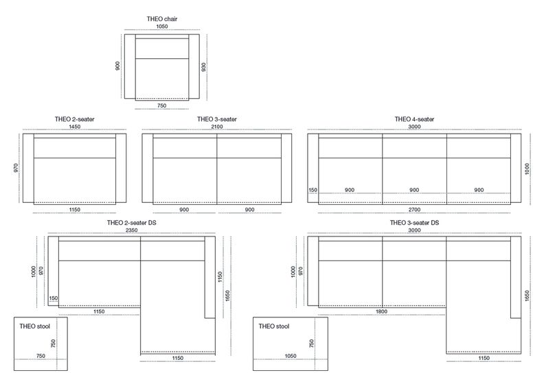 2-istuttava sohva Theo Soft untuvatyynyillä kuvasuurennos
