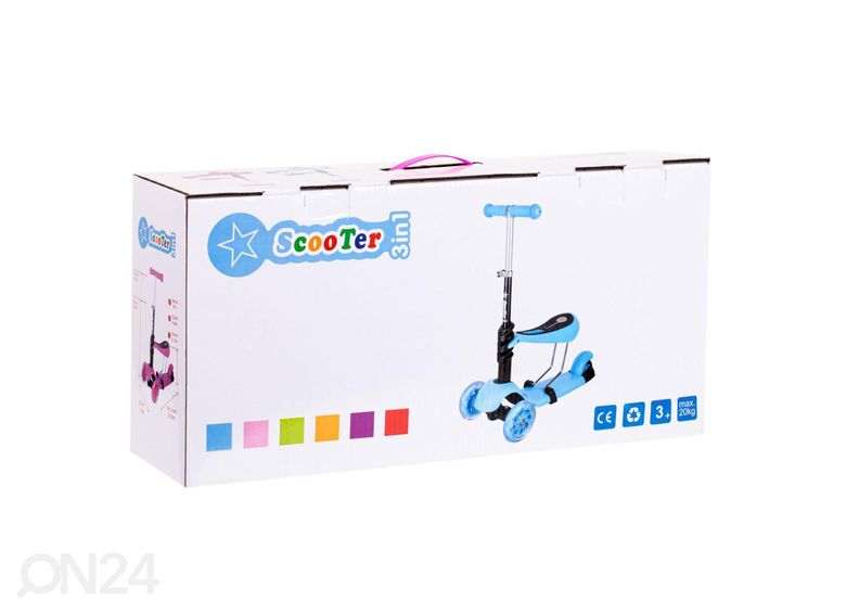 3-pyöräinen potkupyörä satulalla ja LED-valoilla kuvasuurennos