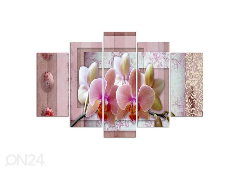 5-osainen sisustustaulu Pink Orchid 100x70 cm kuvasuurennos