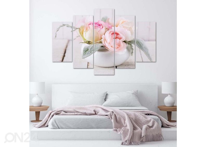 5-osainen sisustustaulu Roses in white vase 150x100 cm kuvasuurennos
