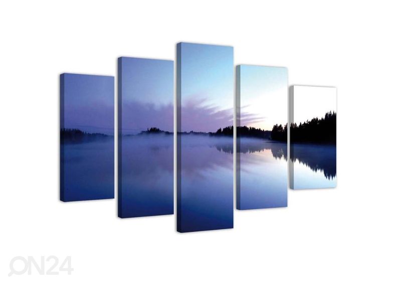 5-osainen taulu Fog over the lake 100x70 cm kuvasuurennos