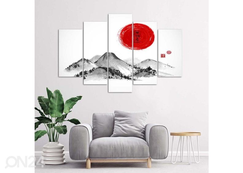 5-osainen taulu Sun Over Japan 150x100 cm kuvasuurennos