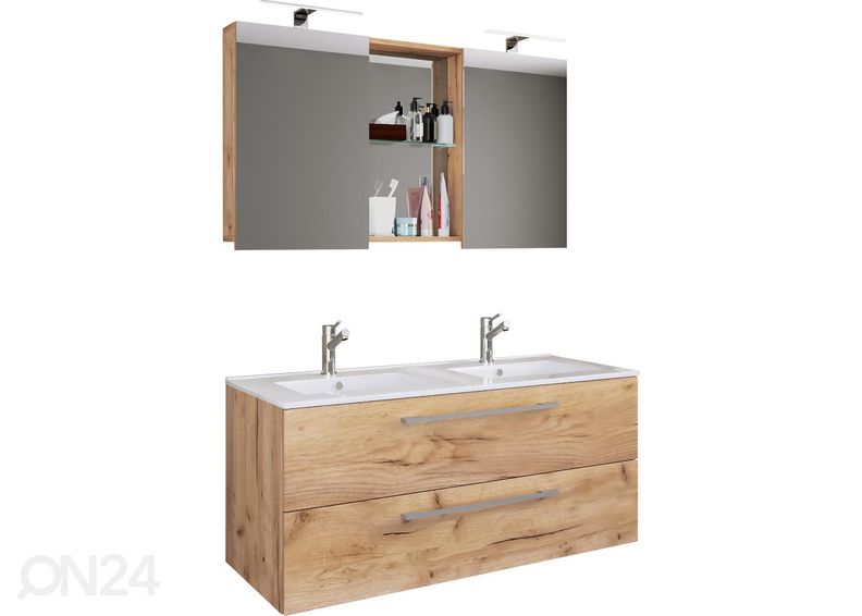 Allaskaappi Budasi 2-osaisella pesualtaalla + peilikaappi kuvasuurennos