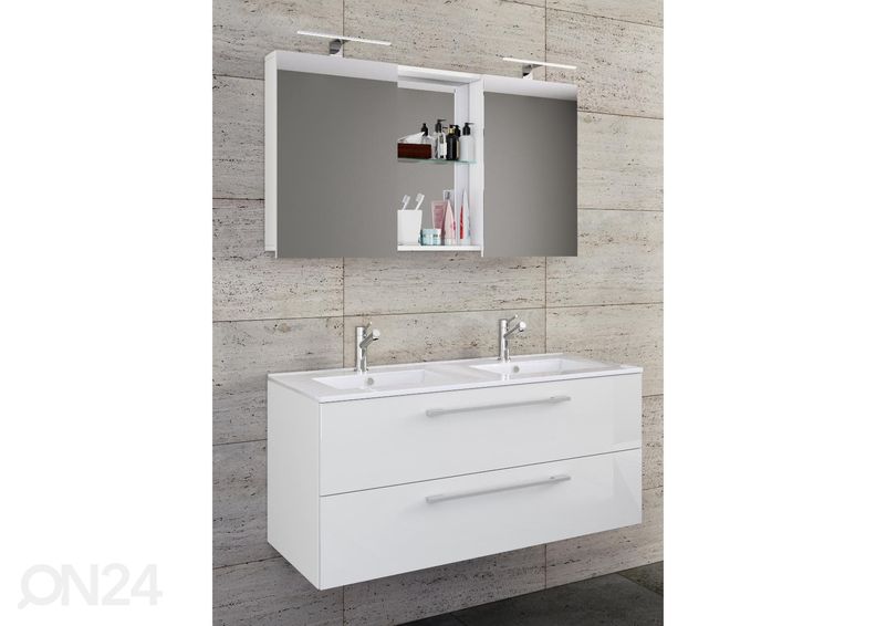 Allaskaappi Budasi 2-osaisella pesualtaalla + peilikaappi kuvasuurennos