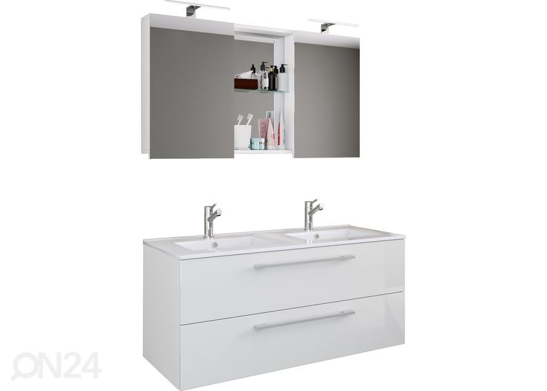 Allaskaappi Budasi 2-osaisella pesualtaalla + peilikaappi kuvasuurennos