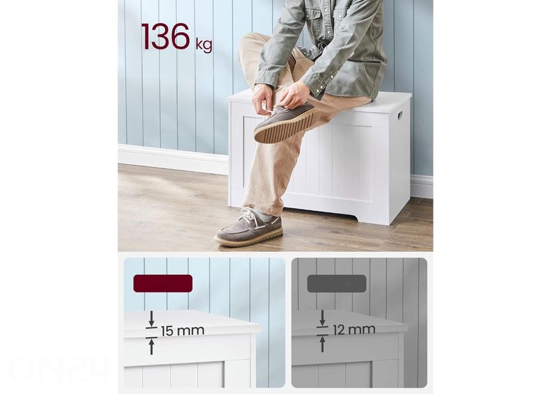 Arkku-säilytyslaatikko 76x40 cm, valkoinen kuvasuurennos