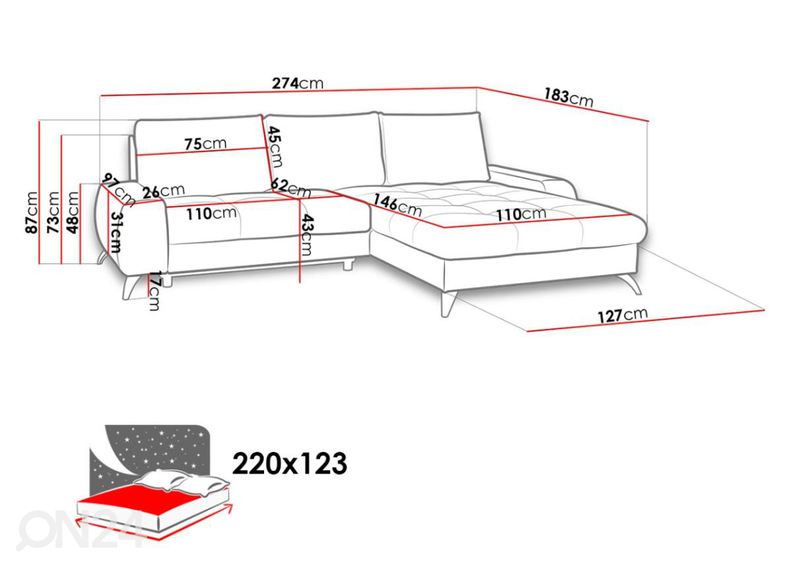Divaanivuodesohva Angela kuvasuurennos