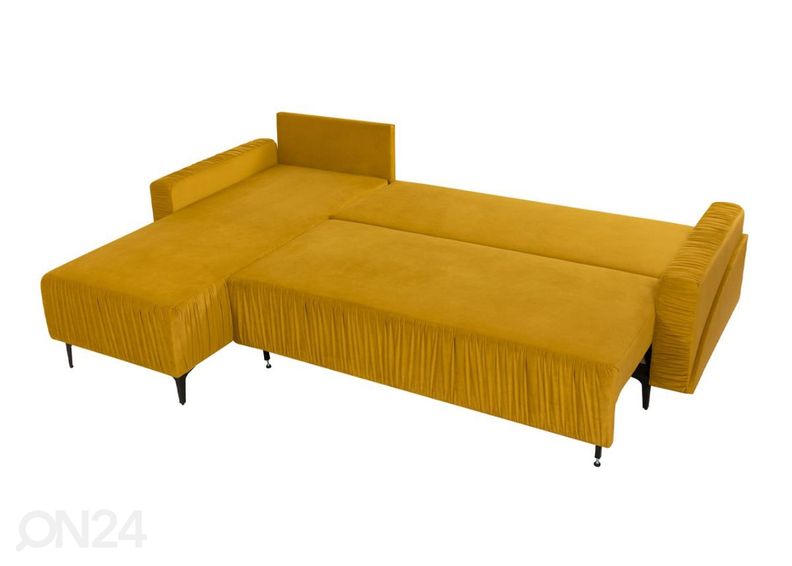 Divaanivuodesohva vuodevaatelaatikolla, kulma vasemmalla kuvasuurennos