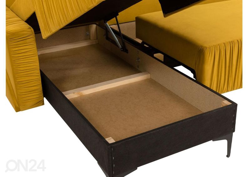 Divaanivuodesohva vuodevaatelaatikolla, kulma vasemmalla kuvasuurennos