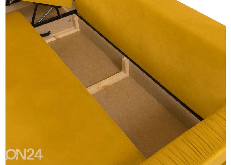 Divaanivuodesohva vuodevaatelaatikolla, kulma vasemmalla kuvasuurennos