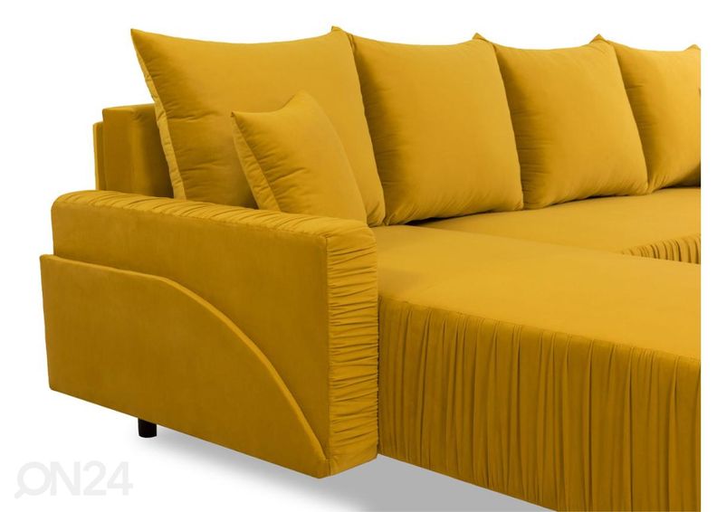 Divaanivuodesohva vuodevaatelaatikolla, kulma vasemmalla kuvasuurennos