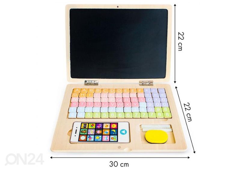 Ecotoys puinen tabletti/kannettava tietokone + puhelin kuvasuurennos
