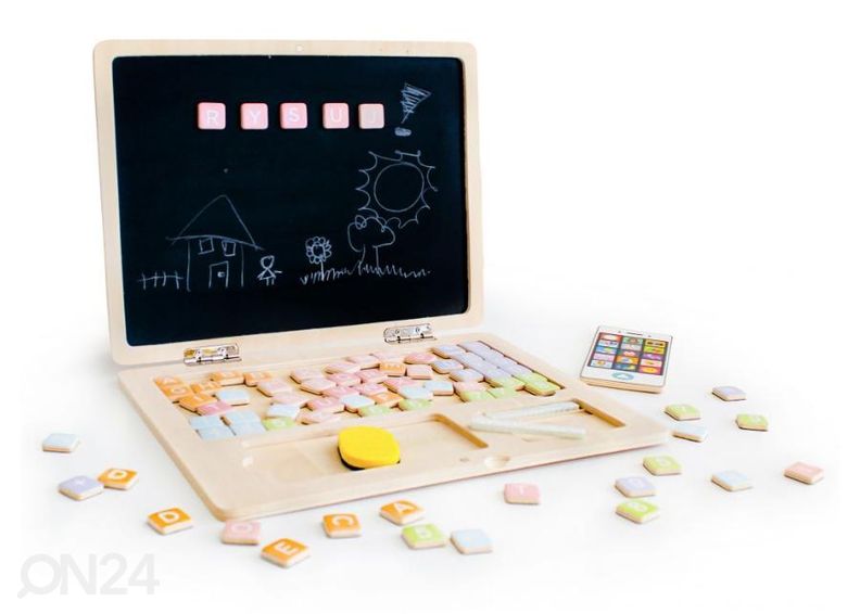 Ecotoys puinen tabletti/kannettava tietokone + puhelin kuvasuurennos