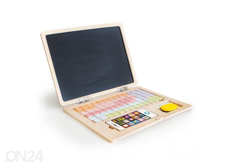Ecotoys puinen tabletti/kannettava tietokone + puhelin kuvasuurennos