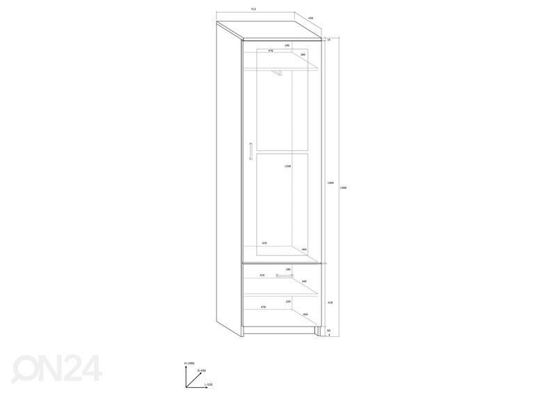 Eteiskaappi / vaatekaappi 52 cm kuvasuurennos