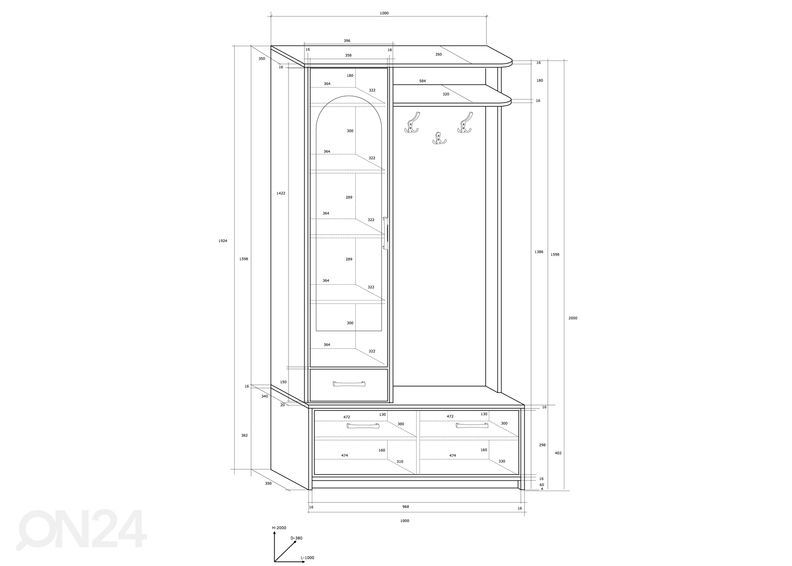 Eteiskaluste 100 cm kuvasuurennos