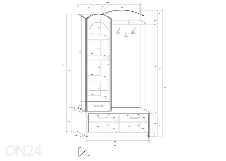 Eteiskaluste 100 cm kuvasuurennos
