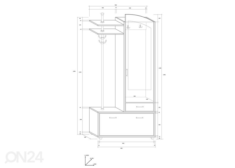 Eteiskaluste 91 cm kuvasuurennos
