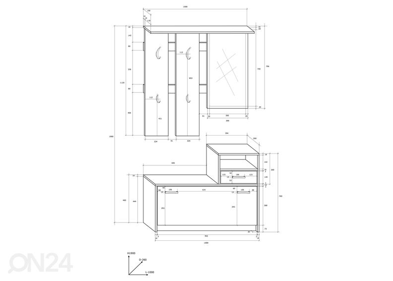 Eteiskalusteet 100 cm kuvasuurennos