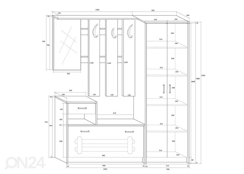 Eteiskalusteet Drimo I 155 cm kuvasuurennos