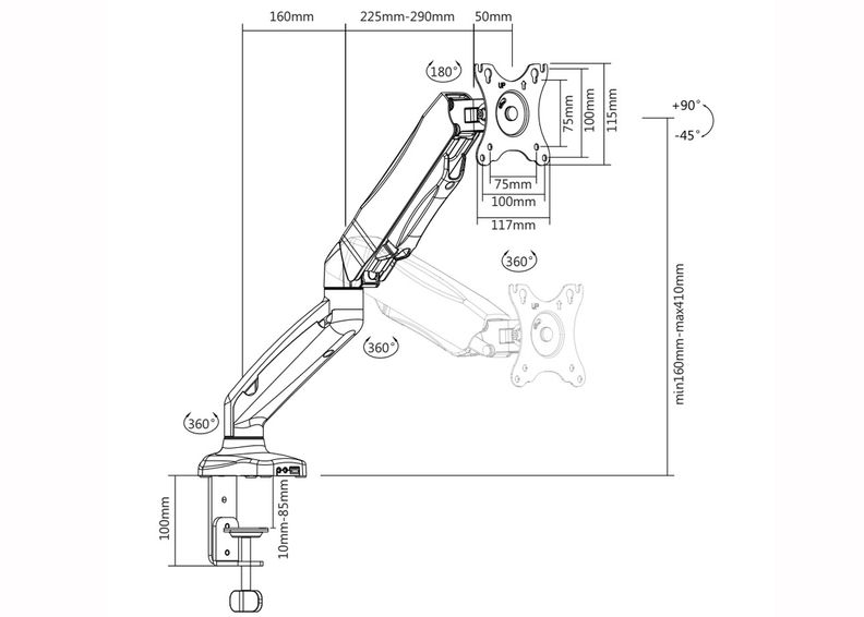 Evo Office monitorin pöytäkiinnitys kuvasuurennos
