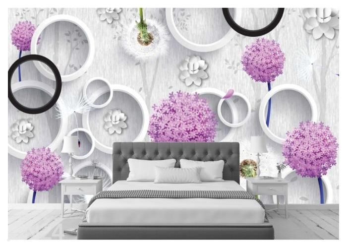 Fleece kuvatapetti 3D Abstract with Silhouettes of Dandelions 368x254 cm kuvasuurennos