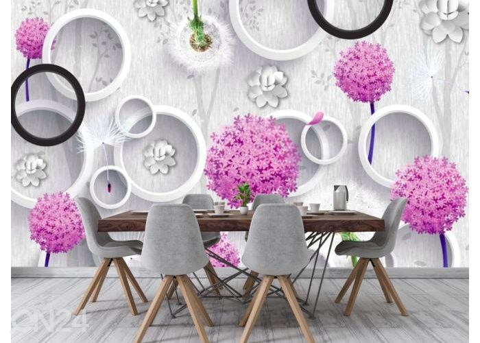 Fleece kuvatapetti 3D Abstract with Silhouettes of Dandelions 368x254 cm kuvasuurennos