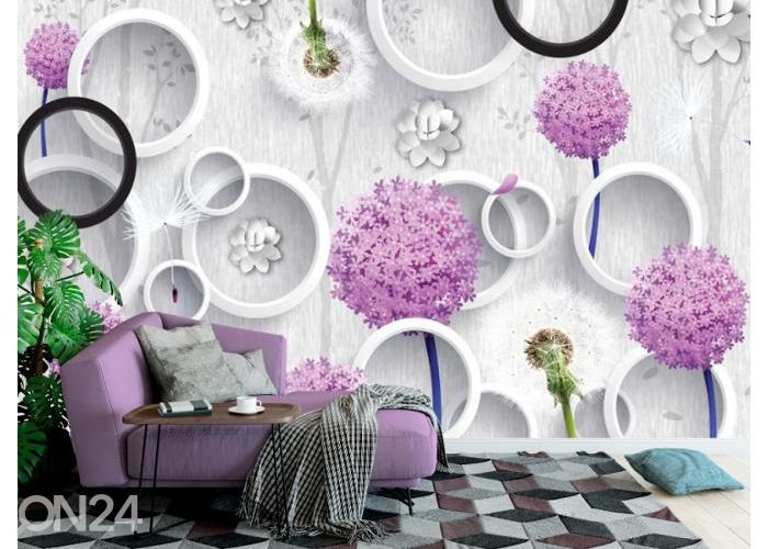Fleece kuvatapetti 3D Abstract with Silhouettes of Dandelions 368x254 cm kuvasuurennos