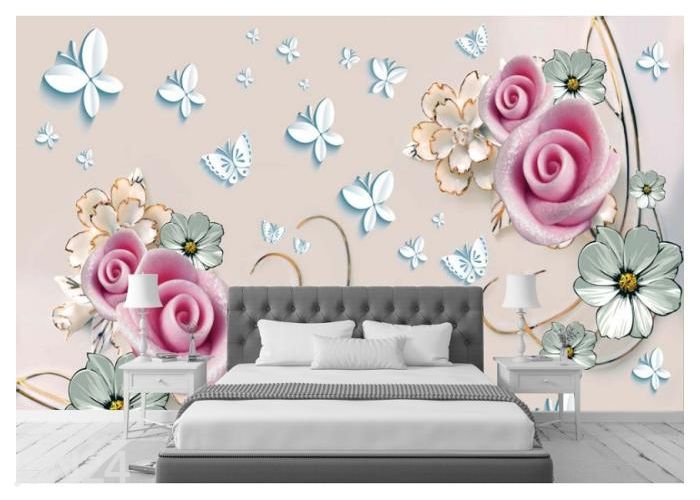 Fleece kuvatapetti 3D Soft Flowers on the Beige Background 416x290 cm kuvasuurennos