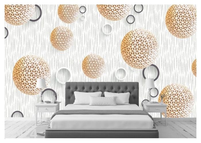 Fleece kuvatapetti 3D Wallpaper with Golden Ball Sphere and Circles 416x290 cm kuvasuurennos