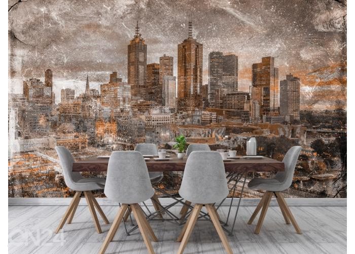 Fleece-kuvatapetti Art Mural Melbourne City Skyline 368x254 cm kuvasuurennos