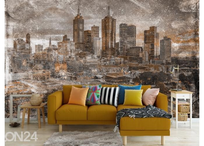 Fleece-kuvatapetti Art Mural Melbourne City Skyline 368x254 cm kuvasuurennos