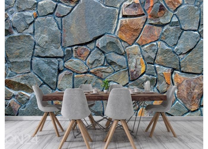 Fleece kuvatapetti Modern Style Gray Color Stone Wall Pattern 400x260 cm kuvasuurennos