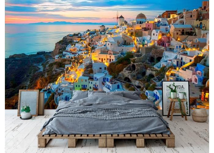 Fleece kuvatapetti Oia Santorini 368x254 cm kuvasuurennos