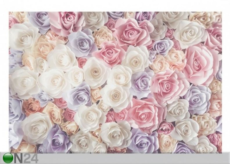 Fleece-kuvatapetti PASTEL PAPER ART ROSES kuvasuurennos