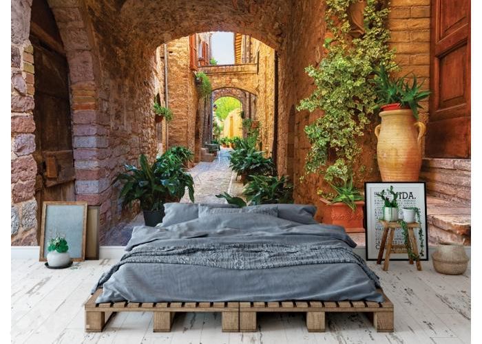 Fleece kuvatapetti Plants in Pots on Narrow Streets of the Ancient 416x290 cm kuvasuurennos