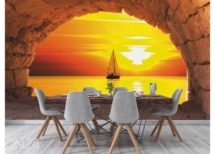 Fleece kuvatapetti Sailing Boat In Sunset 400x260 cm kuvasuurennos