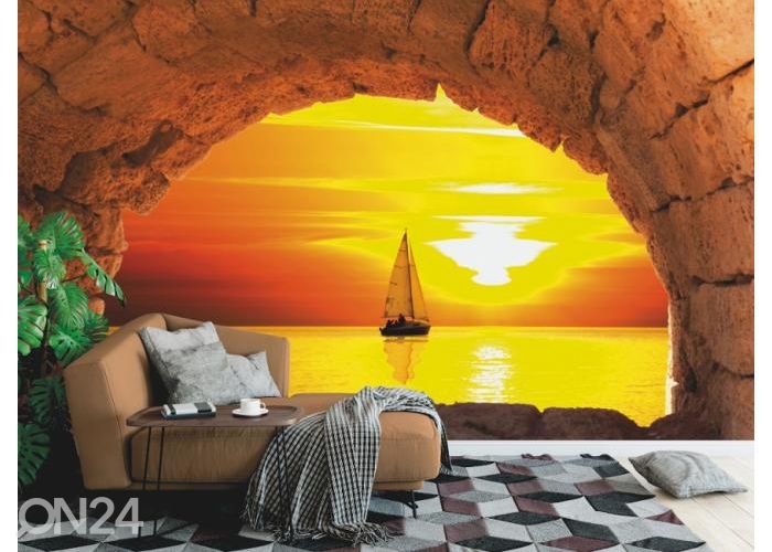 Fleece kuvatapetti Sailing Boat In Sunset 400x260 cm kuvasuurennos