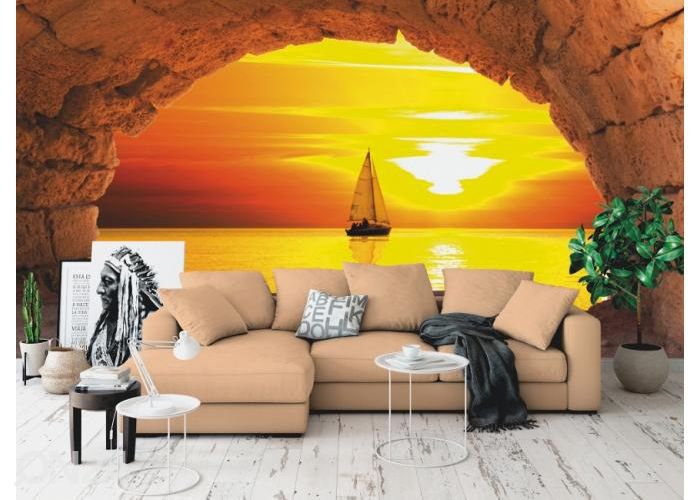 Fleece kuvatapetti Sailing Boat In Sunset 400x260 cm kuvasuurennos