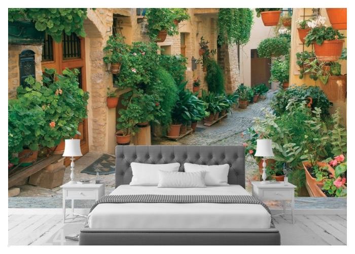 Fleece kuvatapetti Street Decorated with Plants and Flowers 400x260 cm kuvasuurennos