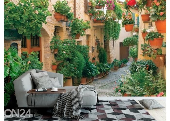 Fleece kuvatapetti Street Decorated with Plants and Flowers 400x260 cm kuvasuurennos