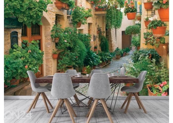 Fleece kuvatapetti Street Decorated with Plants and Flowers 400x260 cm kuvasuurennos